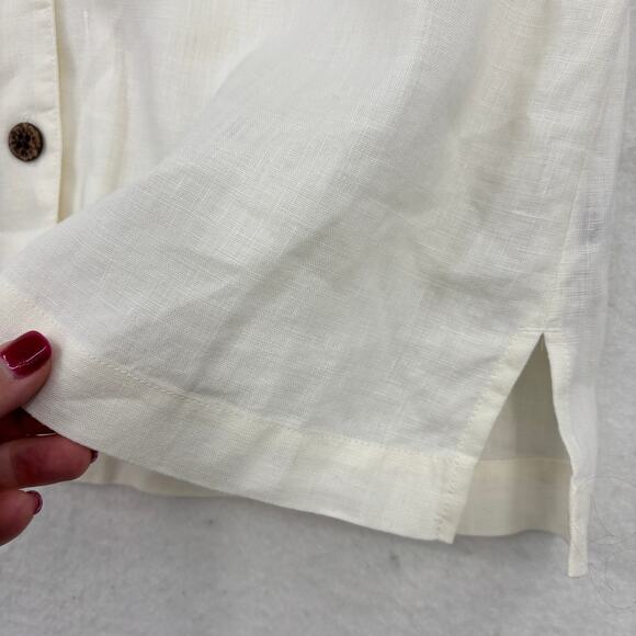 Caribbean Joe Blouse Top Womens Size L White Linen Button Up Short Sleeve - Picture 4 of 10